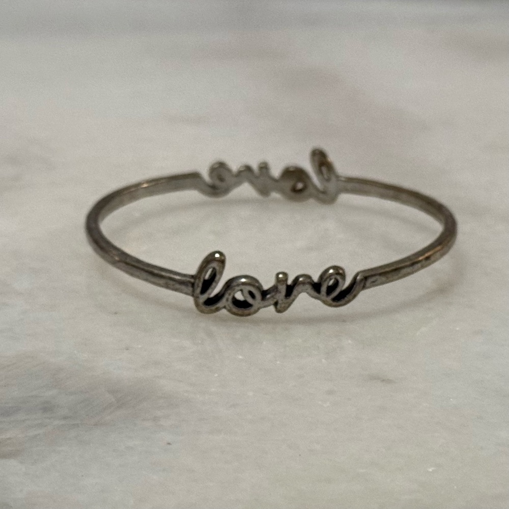 ✔️Love Script Silver Bangle Bracelet - Women's Jewelry